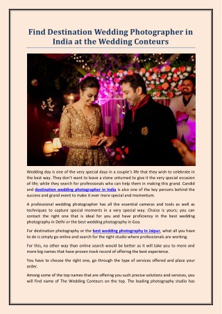 Find Destination Wedding Photographer in India at the Wedding Conteurs