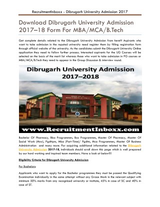 Dibrugarh University Admission