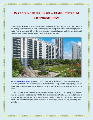 Revanta shah ne eram – flats offered at affordable price