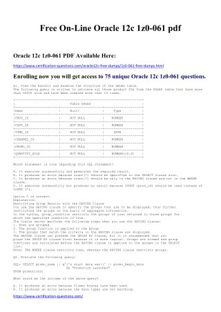 Free On-Line Oracle 12c 1z0-061