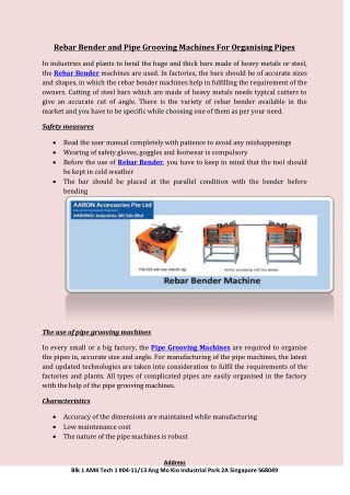 Rebar Bender and Pipe Grooving Machines For Organising Pipes