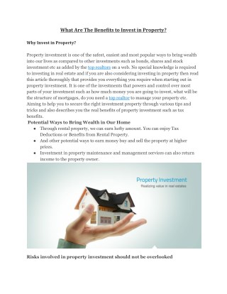 What are The Benefits to Invest in Property?