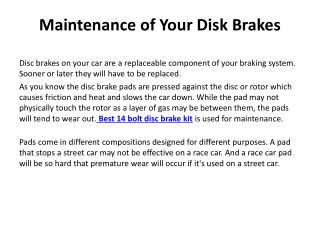 Maintenance of Your Disk Brakes