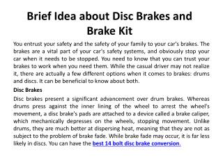 Brief Idea about Disc Brakes and Brake Kit