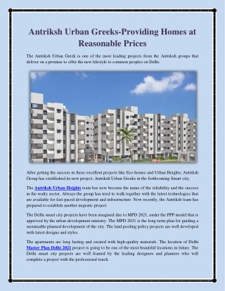 Antriksh Urban Greeks providing Homes at Reasonable Prices