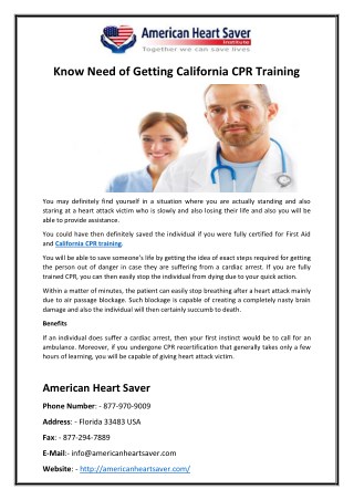 Know Need of Getting California CPR Training