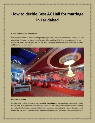 How to decide Best AC Hall for marriage in Faridabad