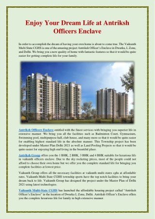 Enjoy Your Dream Life at Antriksh Officers Enclave