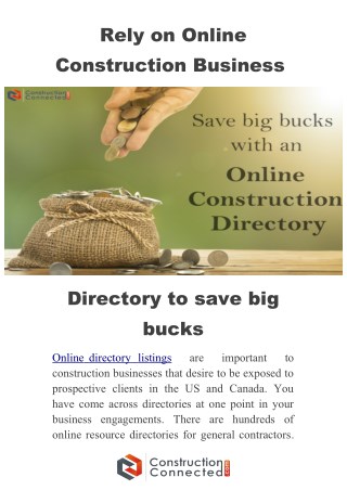 How listed in online construction business directory saves big bucks?