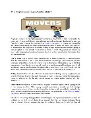 DIY or Hiring Packers and Movers: Which One is better?