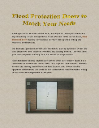 Flood Protection Doors to Match Your Needs
