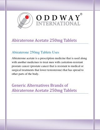 Get Abiraterone Acetate 250mg Tablets Generic Alternative