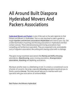 All Around Built Diaspora Hyderabad Movers And Packers Associations