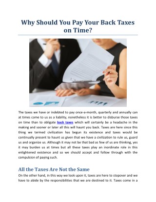 Why Should You Pay Your Back Taxes on Time?