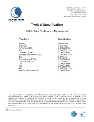 Specification of Potassium Hydroxide