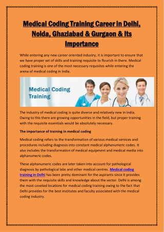 Medical Coding Training Career in Delhi, Noida, Ghaziabad & Gurgaon & Its Importance
