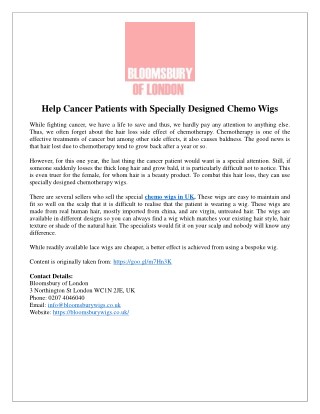 Help Cancer Patients with Specially Designed Chemo Wigs