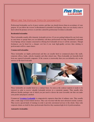 Professional Locksmith Services In Aventura : Five Stars Locksmith