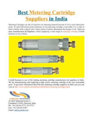 Best Metering Cartridge Suppliers in India