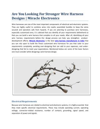Are You Looking For Stronger Wire Harness Designs | Miracle Electronics
