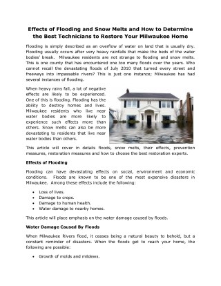 Effects of Flooding and Snow Melts and How to Determine the Best Technicians to Restore Your Milwaukee Home
