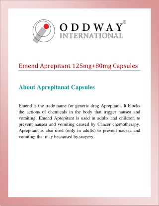 MSD Emend Capsules Price India | MSD Aprepitant 125mg & Aprepitant 80mg Capsules