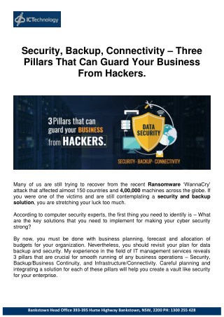 Security, Backup, Connectivity – Three Pillars That Can Guard Your Business From Hackers.