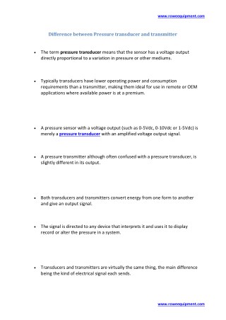 Difference between Pressure transducer and transmitter | roweequipment