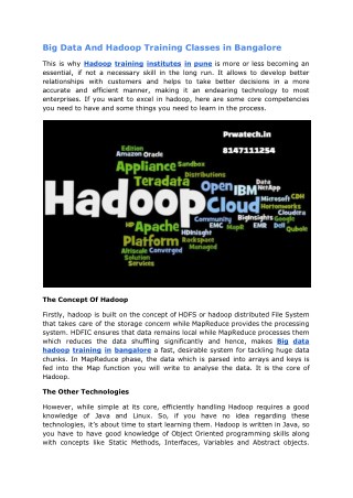 Big Data And Hadoop Training Classes in bangalore Prwatech