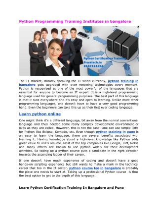 Python Programming Training Institutes in bangalore Prwatech
