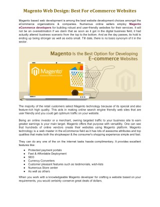 Magento Web Design: Best For eCommerce Websites