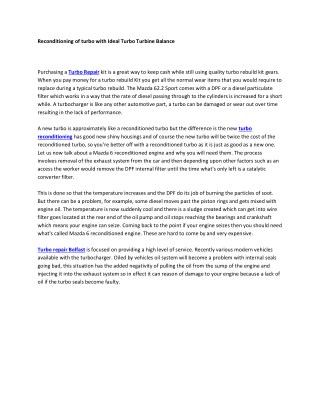 Reconditioning of turbo with Ideal Turbo Turbine Balance