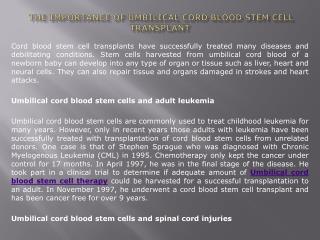 The Importance of Umbilical Cord Blood Stem Cell Transplant