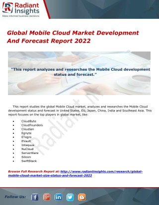 Global Mobile Cloud Market Development And Forecast Report 2022