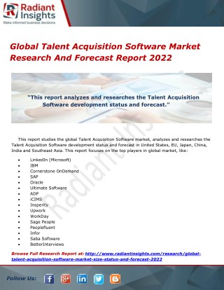 Global Talent Acquisition Software Market Research And Forecast Report 2022