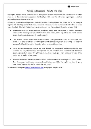 Tuition in Singapore – how to find one?
