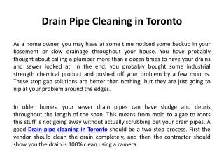 Drain pipe cleaning in Toronto