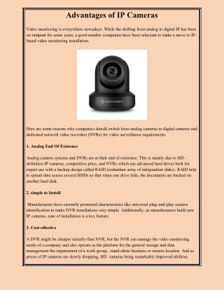 Advantages of IP Cameras