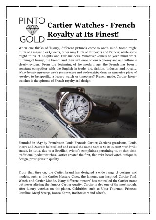 Cartier Watches - French Royalty at Its Finest!