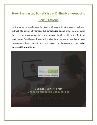 Business Benefits from Online Homeopathic Consultation