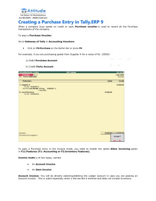 Sales and Purchase Entry in Tally.ERP9