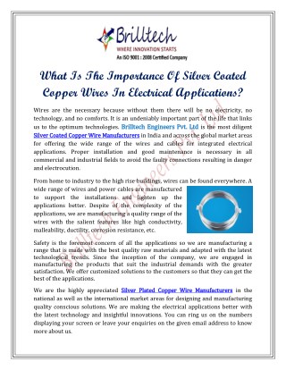 What Is The Importance Of Silver Coated Copper Wires In Electrical Applications?