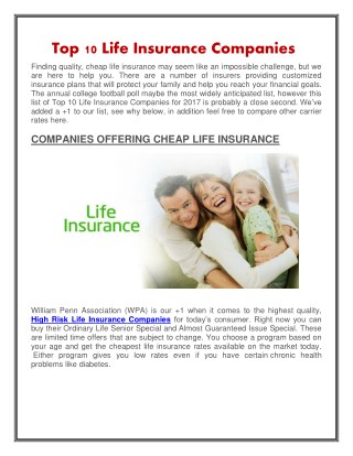 Top 10 Life Insurance Companies