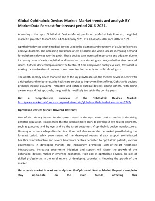 Ophthalmic devices Market Trends, and Forecasts (2016–2021)