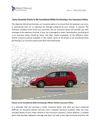 Some Essential Points to Be Considered While Purchasing a Car Insurance Policy