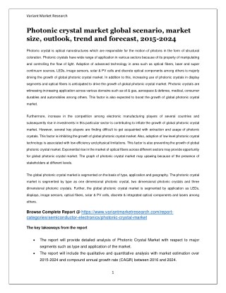 Photonic Crystal Market Global Scenario, Market Size, Outlook, Trend and Forecast, 2015-2024