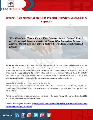 Rotary Tiller Market Analysis By Product Overview, Sales, Cost, & Capacity