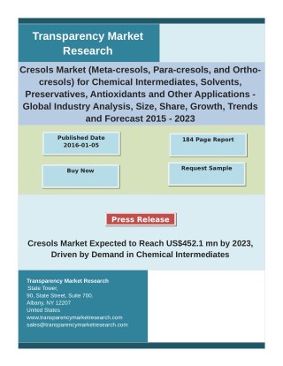 Cresols Market Key Trends, Share, Growth Factors and Industry Analysis 2015 – 2023