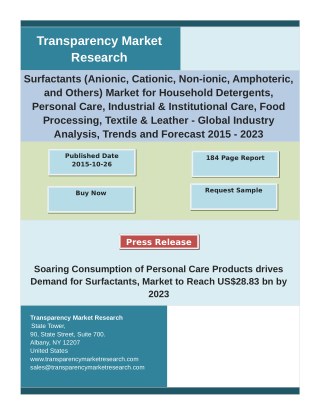 Surfactants Industry Insights With Key Company Profiles - Demand, Analysis, Forecast To 2023