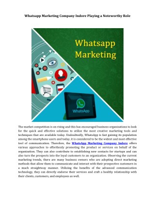 Whatsapp Marketing Company Indore Playing a Noteworthy Role